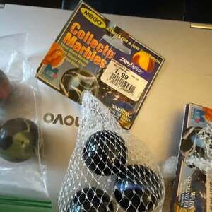 Mega Marbles Collector Set - 3 Large 35mm Glass Marbles with Display Rings